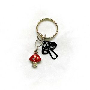 2 Mushrooms Red-Black Short Keychain Charm Zipper pull for Children Gifts ideas